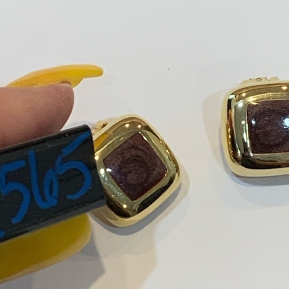 💐5/25 clip on elegant enamel maroon swirl gold - Picture 8 of 8